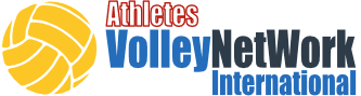 volleynetwork international athletes - main logo - an orange volleyball with white stitching and red blue and black characters